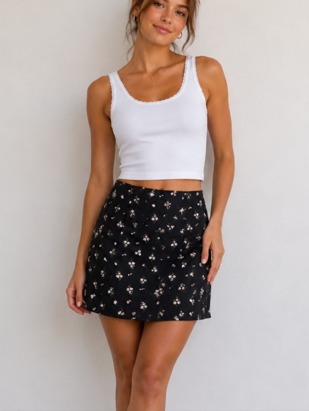 Aeropostale Black Mini Skirt with Small Floral Print